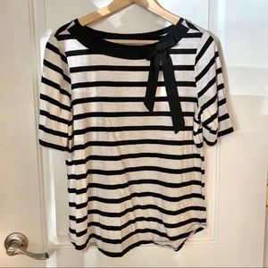 LOFT Casual Work Top B&W Stripes with Bow 🖤🤍